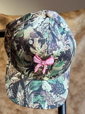 Camo Baseball Cap with Pink Bow Accent